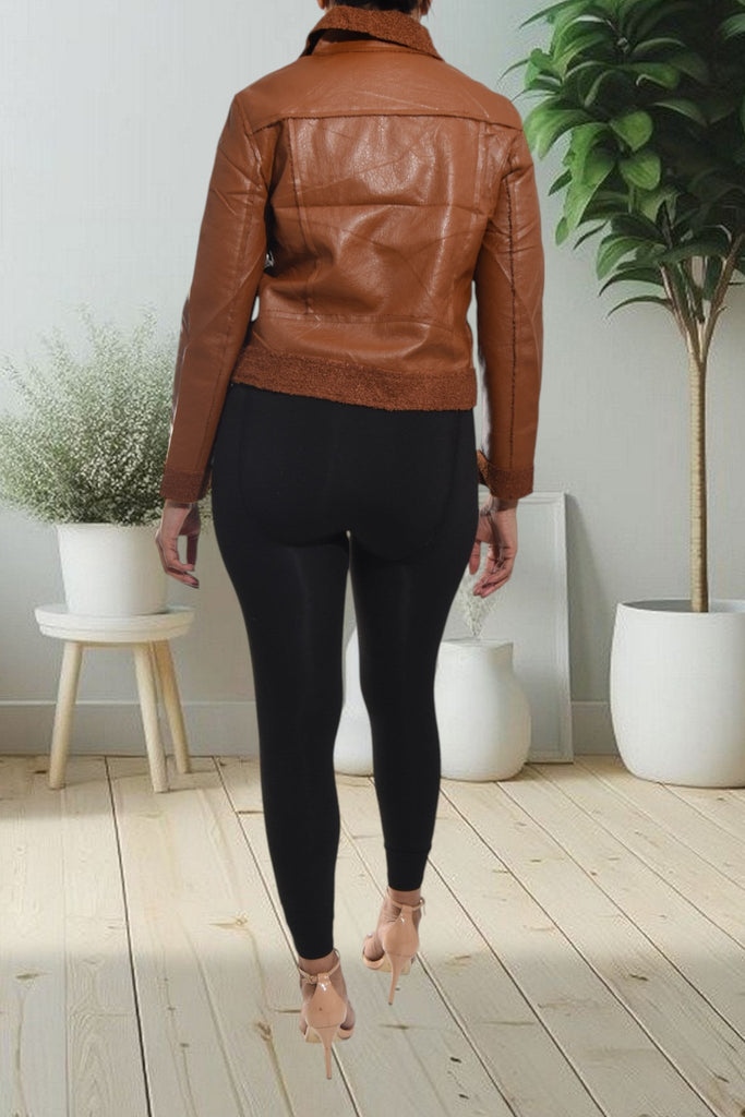 Ladies Faux Brown Crop Jacket - StylePhase SA