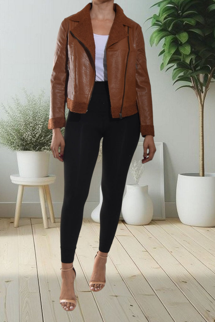Ladies Faux Brown Crop Jacket - StylePhase SA