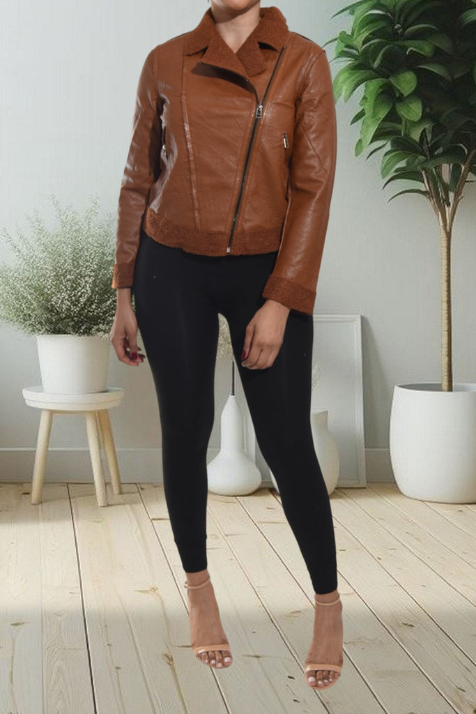 Ladies Faux Brown Crop Jacket - StylePhase SA