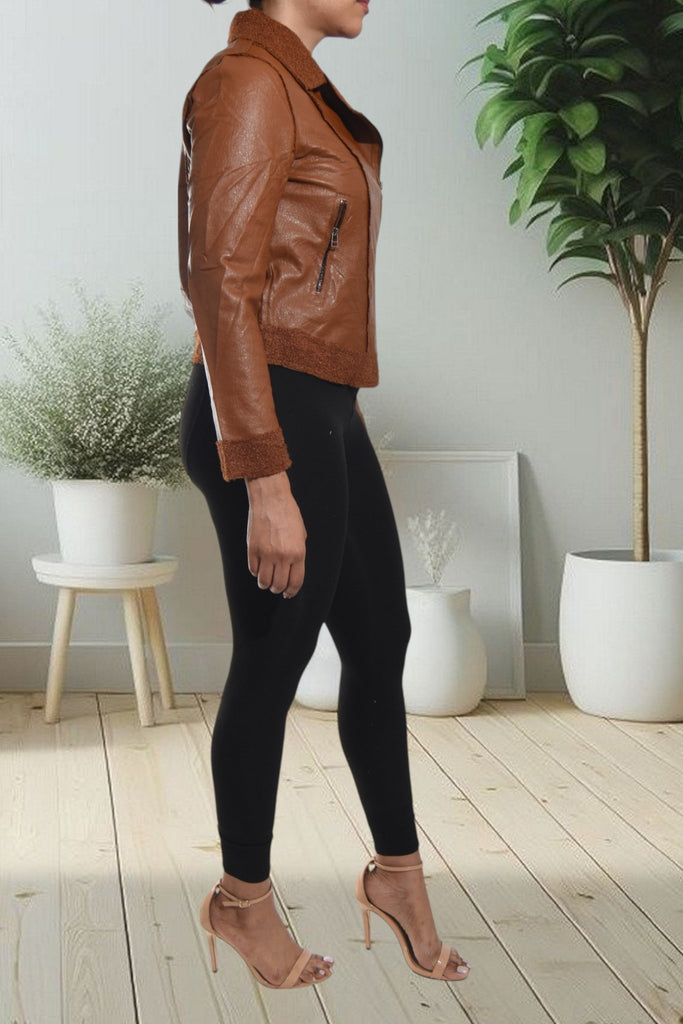 Ladies Faux Brown Crop Jacket - StylePhase SA