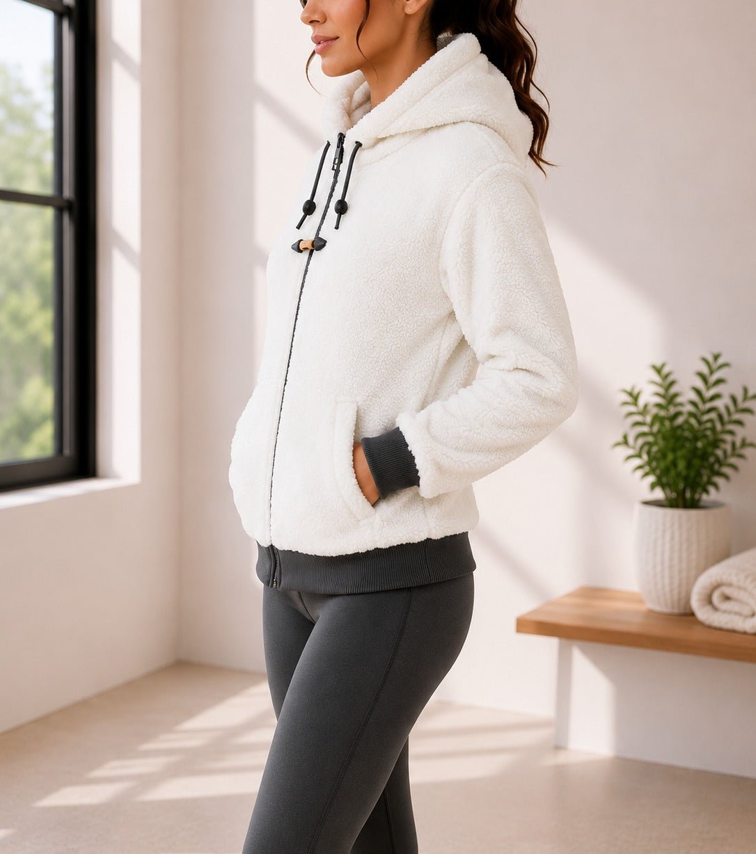 Ladies Faux Fur White Hoody Jacket - StylePhase SA