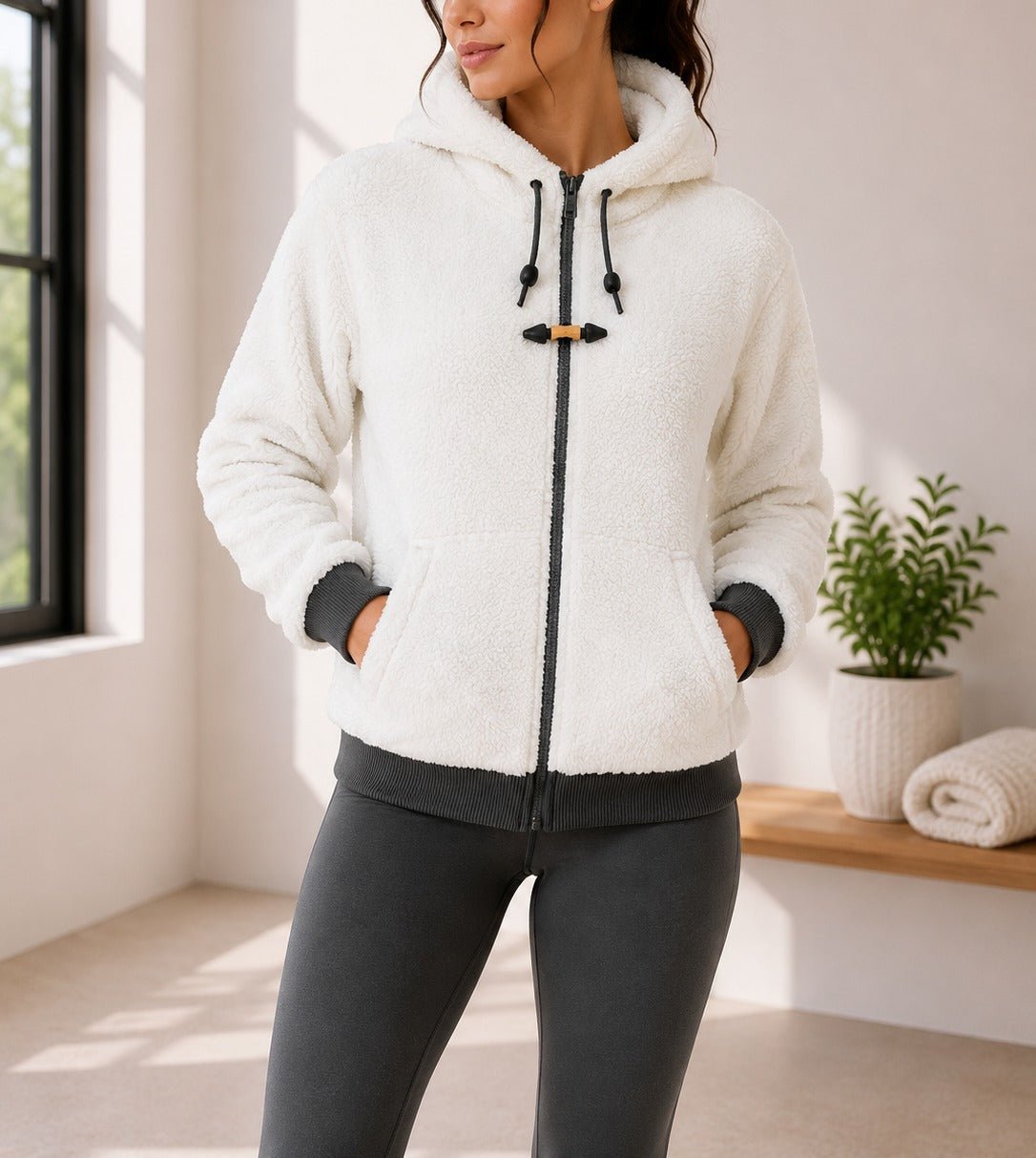 Ladies Faux Fur White Hoody Jacket - StylePhase SA