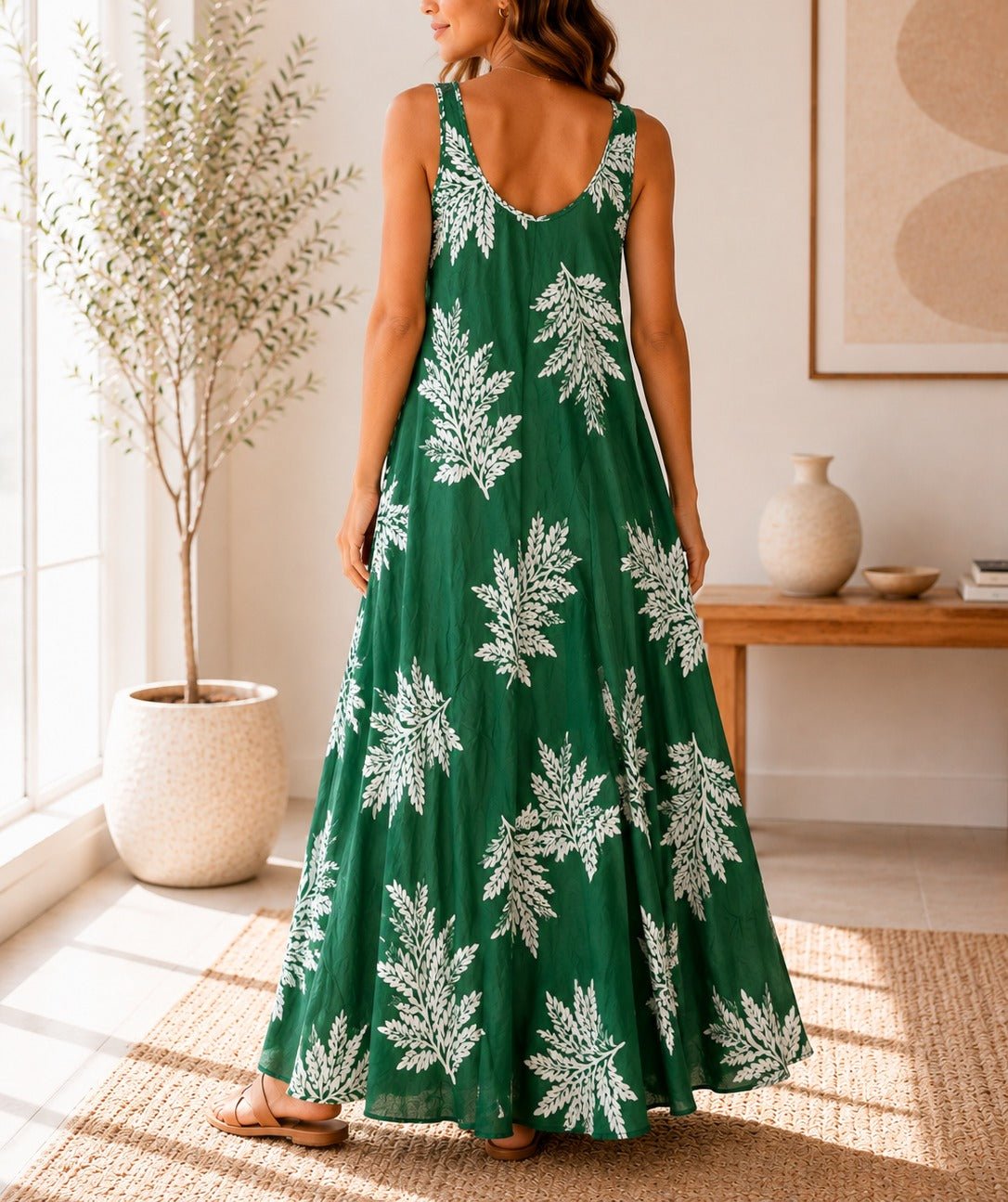Ladies Fern Print Maxi Dress -Dark Green - StylePhase SA