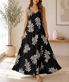 Ladies Fern Print Maxi Pocket Dress -Black - StylePhase SA