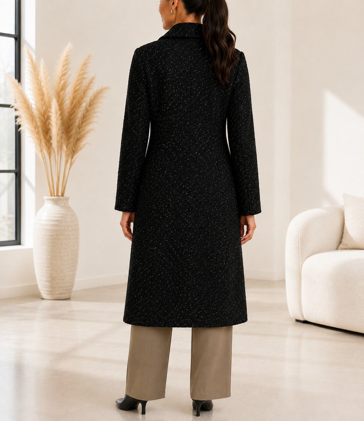Ladies Fleece Black Double Breast Coat - StylePhase SA