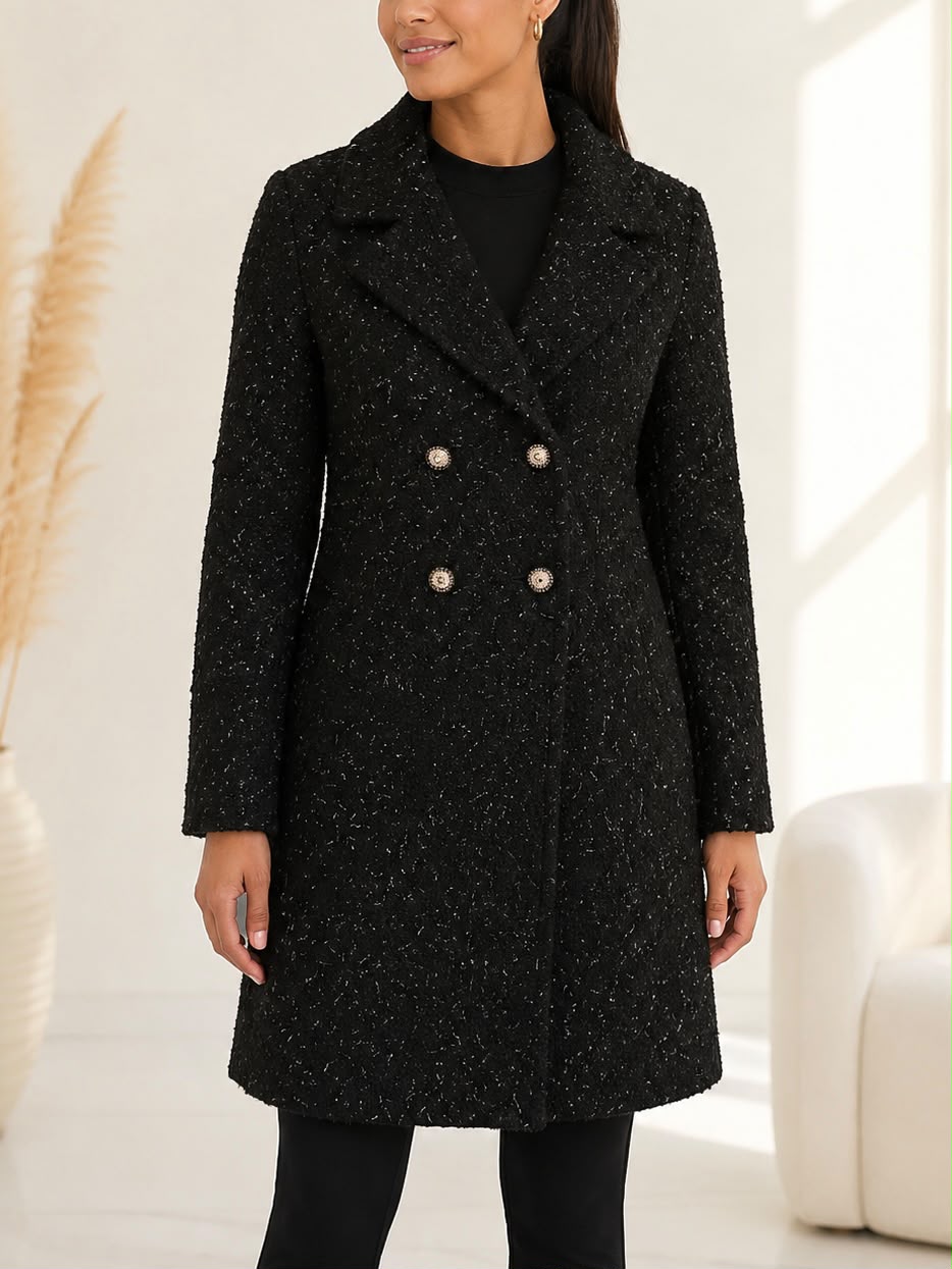Ladies Fleece Black Double Breast Coat - StylePhase SA
