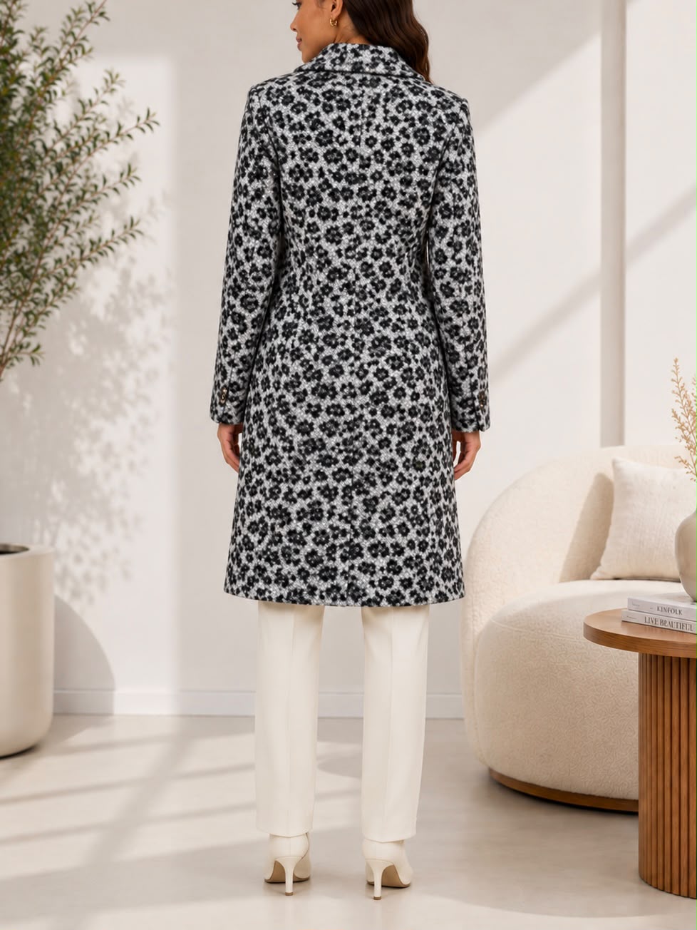 Ladies Fleece Black Leopard Double Breast Coat - StylePhase SA