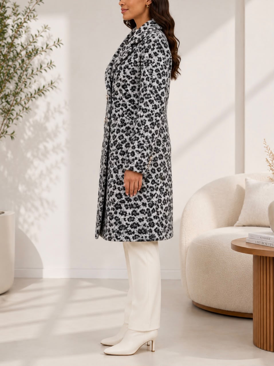 Ladies Fleece Black Leopard Double Breast Coat - StylePhase SA