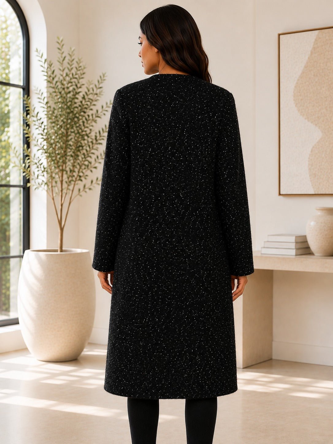 Ladies Fleece Black Open Coat - StylePhase SA