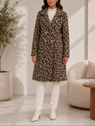 Ladies Fleece Brown Leopard Double Breast Coat - StylePhase SA