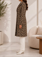 Ladies Fleece Brown Leopard Double Breast Coat - StylePhase SA