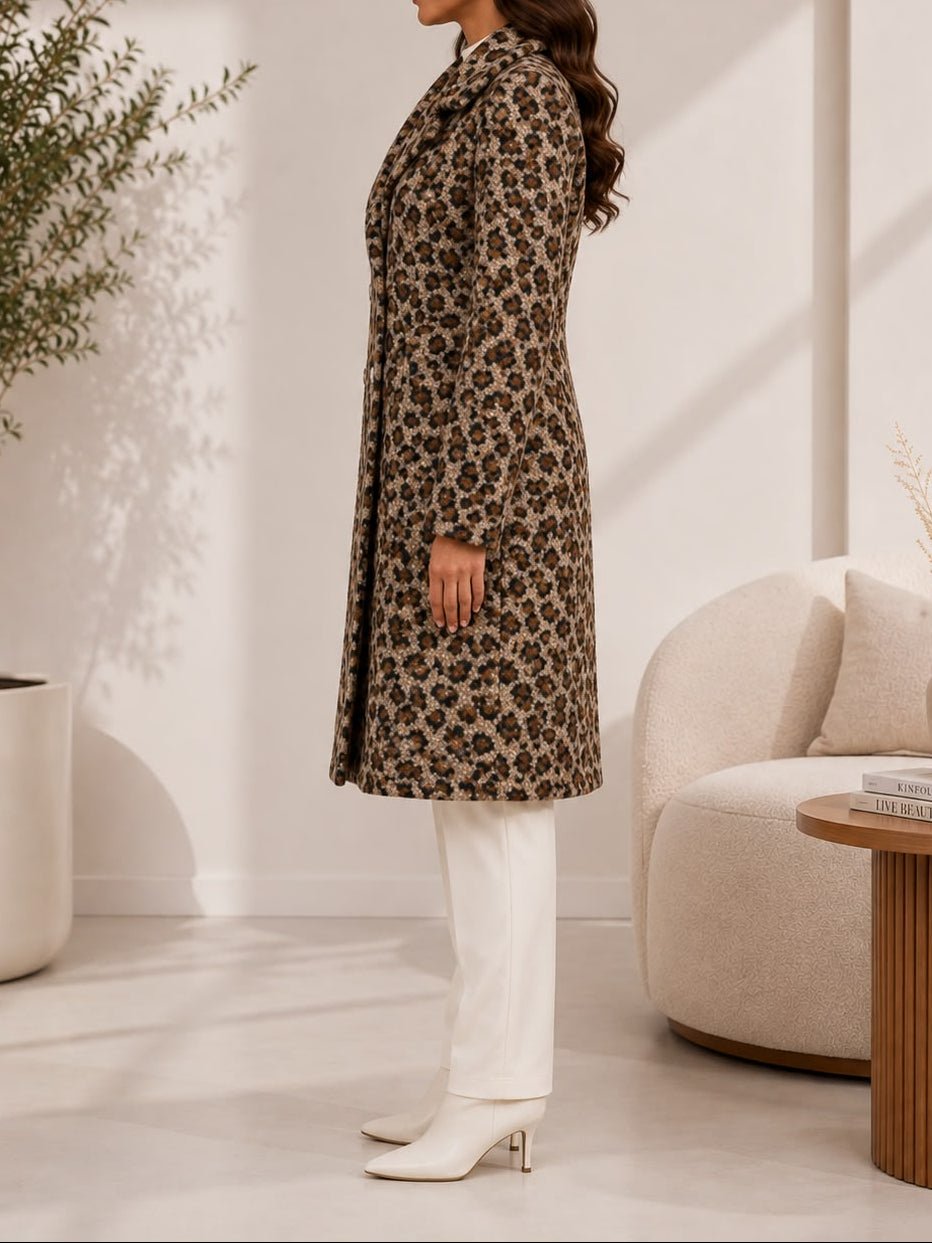 Ladies Fleece Brown Leopard Double Breast Coat - StylePhase SA