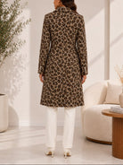 Ladies Fleece Brown Leopard Double Breast Coat - StylePhase SA