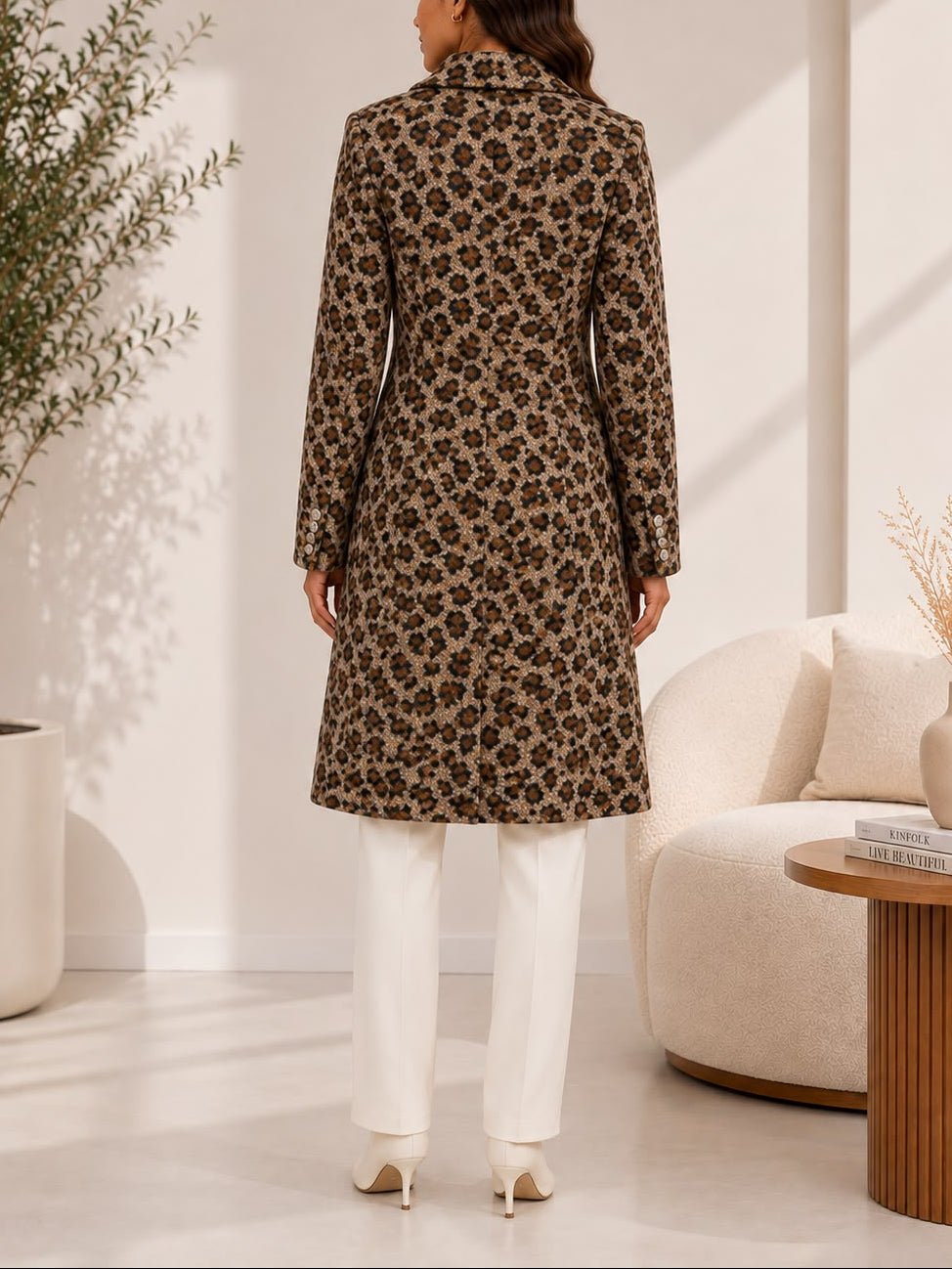 Ladies Fleece Brown Leopard Double Breast Coat - StylePhase SA