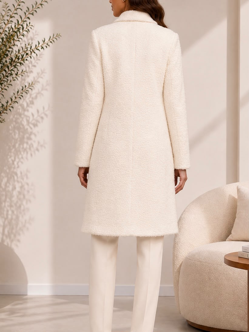 Ladies Fleece Cream Print Open Coat - StylePhase SA
