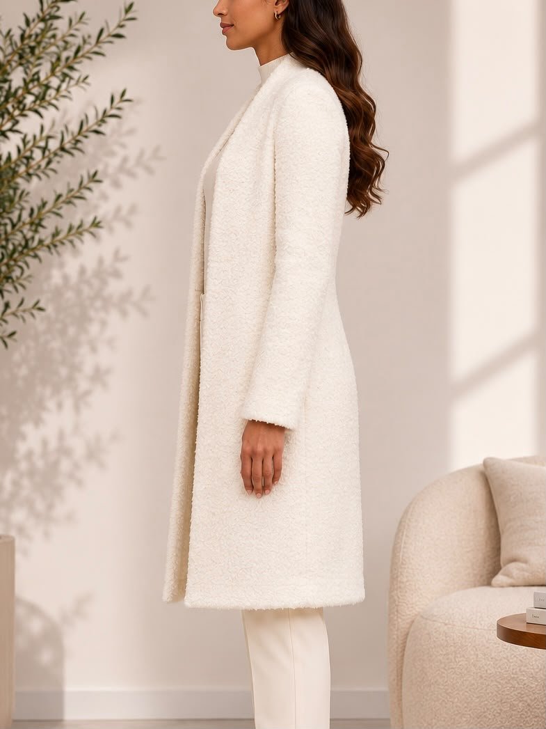 Ladies Fleece Cream Print Open Coat - StylePhase SA