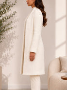 Ladies Fleece Cream Print Open Coat - StylePhase SA