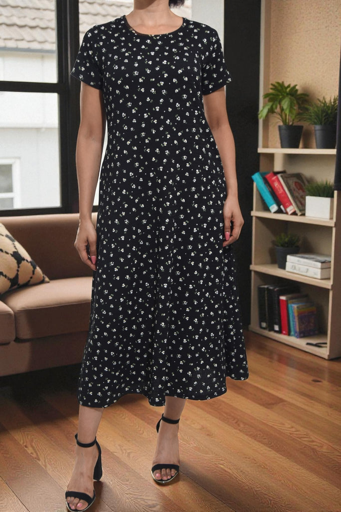 Ladies Floral Black Short Sleeve Maxi Dress - StylePhase SA