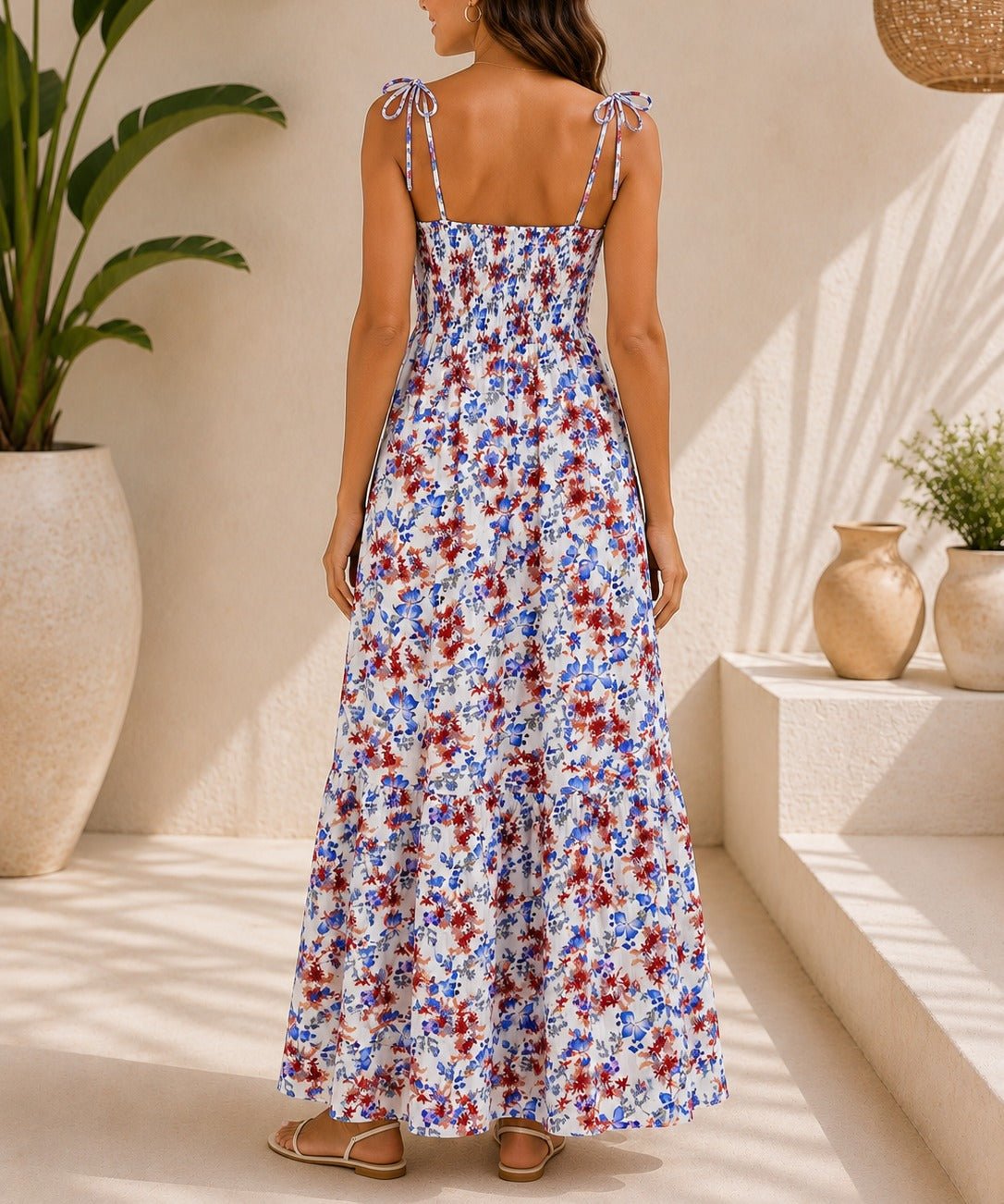 Ladies Floral Blue Tie Shoulder Dress - StylePhase SA