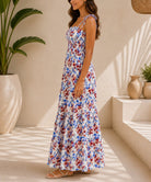 Ladies Floral Blue Tie Shoulder Dress - StylePhase SA