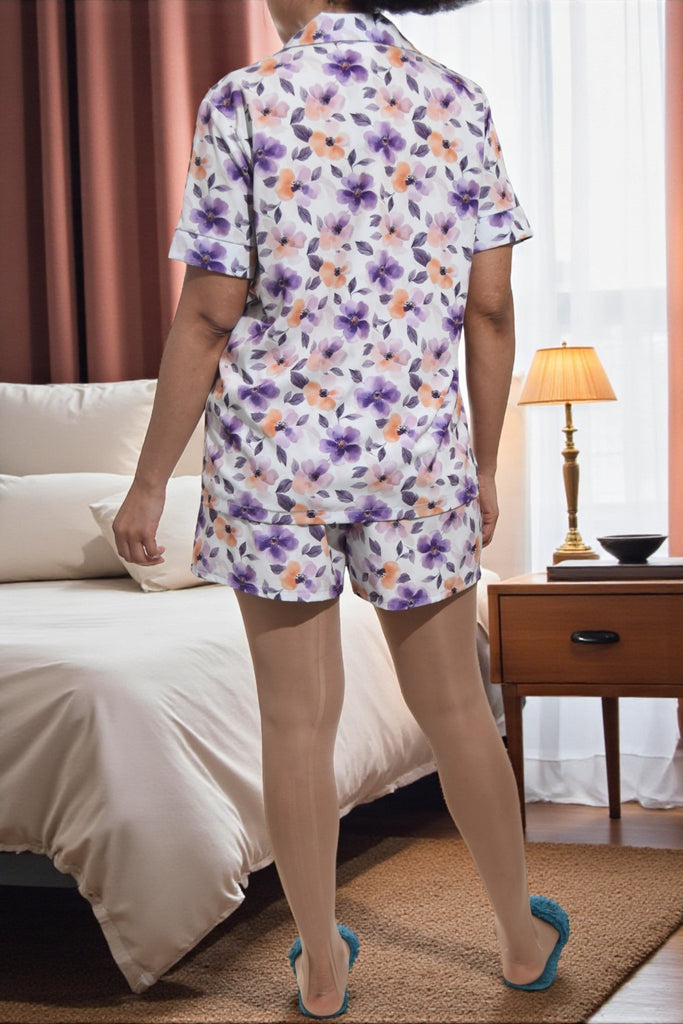 Ladies Floral Button Pj Set - Lilac And Brown - StylePhase SA