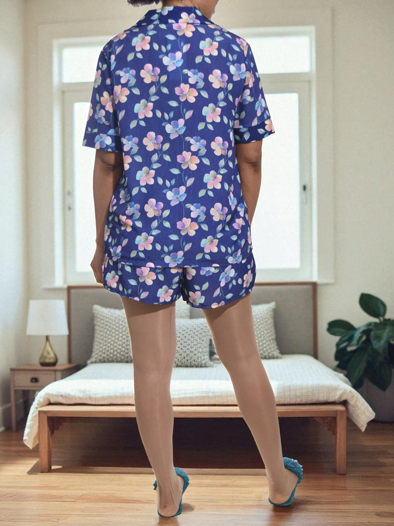 Ladies Floral Button Pj Set - Navy - StylePhase SA