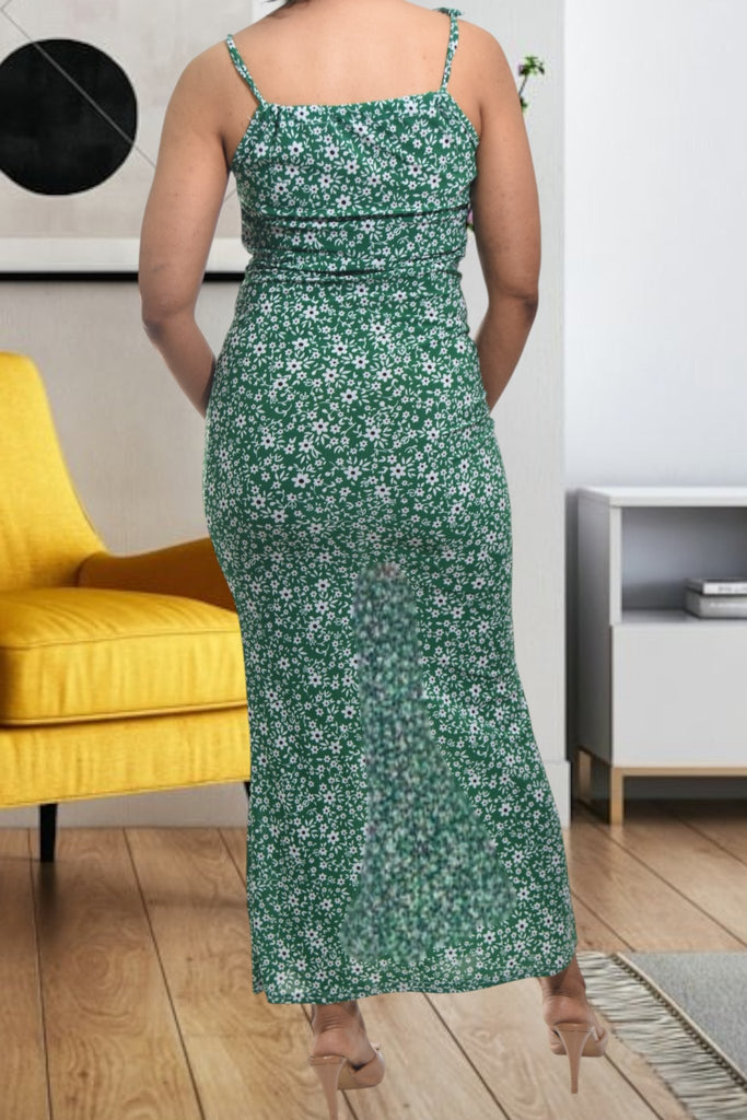 Ladies Floral Green Tie Front Dress - StylePhase SA