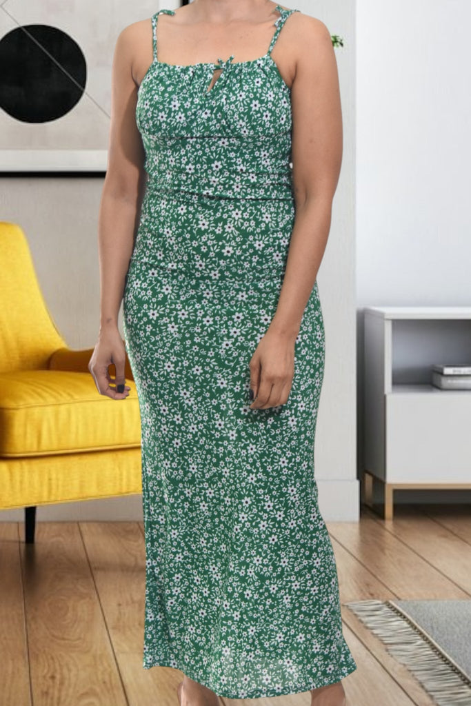 Ladies Floral Green Tie Front Dress - StylePhase SA