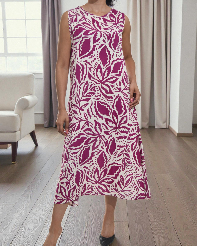 Ladies Floral Maroon Midi Sleeveless Dress - StylePhase SA
