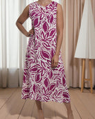 Ladies Floral Maroon Midi Sleeveless Dress - StylePhase SA