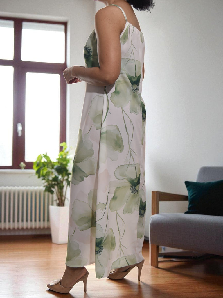 Ladies Floral Maxi Tie Dress - Lime And Cream - StylePhase SA