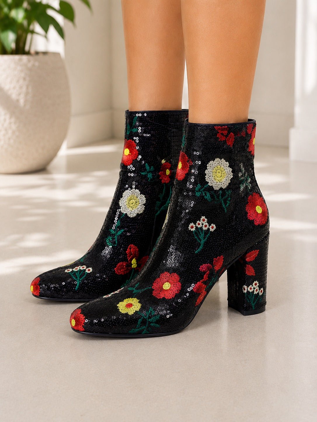 Ladies Floral Multi Heel Boot - StylePhase SA