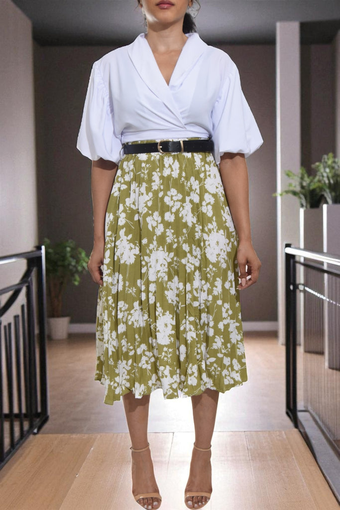 Ladies Floral Olive Pocket Skirt (No Belt) - StylePhase SA