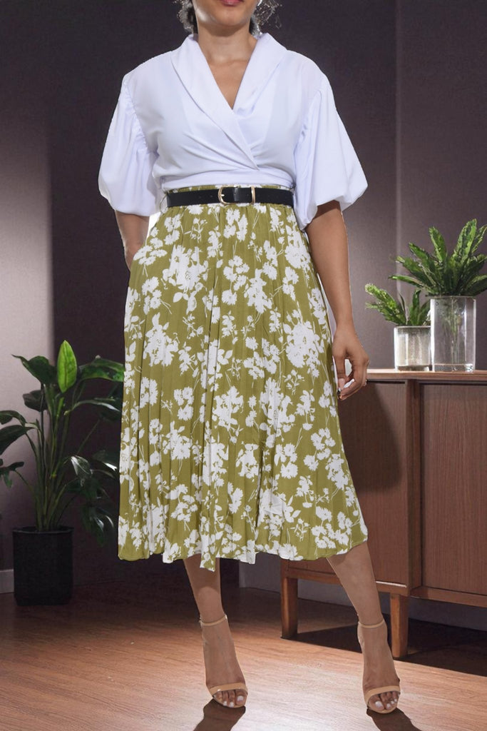 Ladies Floral Olive Pocket Skirt (No Belt) - StylePhase SA