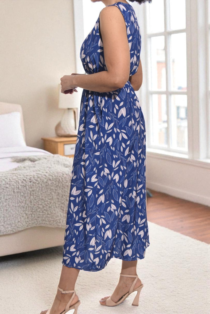 Ladies Floral Pocket Flare Dress - Navy - StylePhase SA