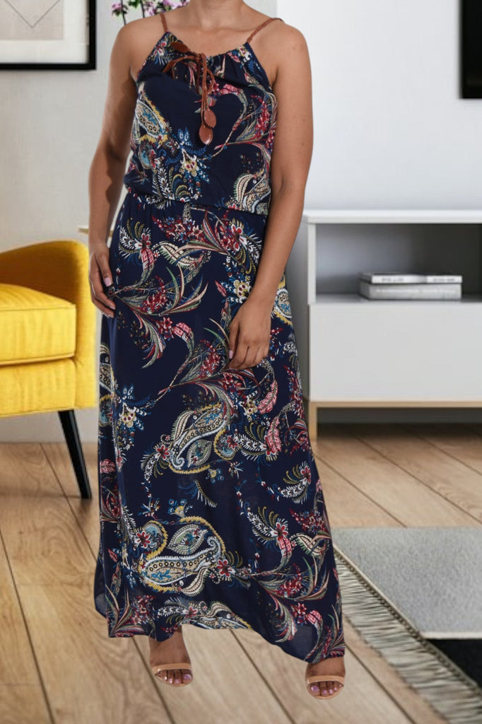 Ladies Floral Printed Navy Maxi Dress - StylePhase SA