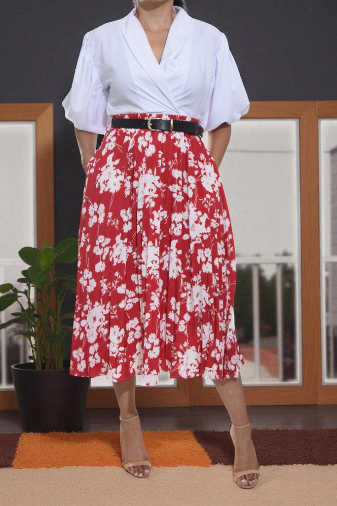 Ladies Floral Red Pocket Skirt (No Belt) - StylePhase SA