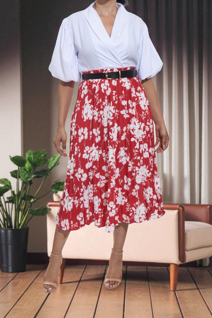 Ladies Floral Red Pocket Skirt (No Belt) - StylePhase SA