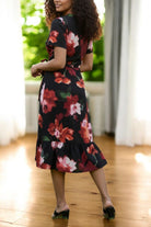 Ladies Floral Ruffel Wrap Dress - Black - StylePhase SA