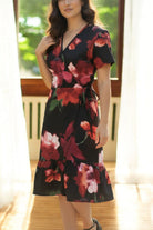 Ladies Floral Ruffel Wrap Dress - Black - StylePhase SA