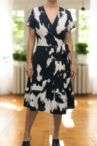 Ladies Floral Ruffel Wrap Dress - Black And White - StylePhase SA