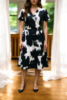 Ladies Floral Ruffel Wrap Dress - Black And White - StylePhase SA