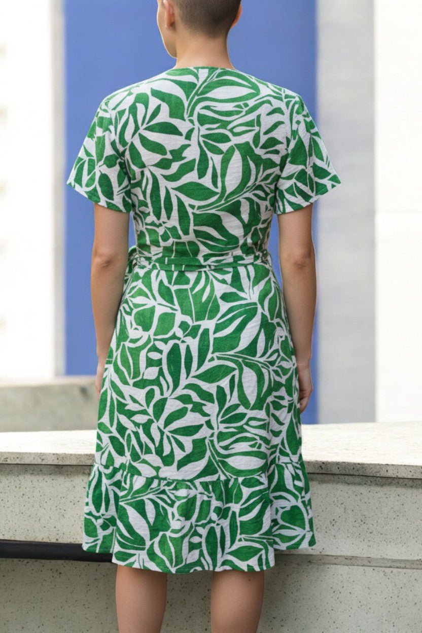 Ladies Floral Ruffel Wrap Dress - Green And White - StylePhase SA