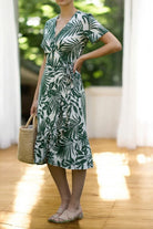 Ladies Floral Ruffel Wrap Dress - Green Fern Print - StylePhase SA