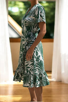 Ladies Floral Ruffel Wrap Dress - Green Fern Print - StylePhase SA