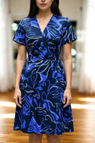 Ladies Floral Ruffel Wrap Dress - Navy And Black - StylePhase SA