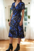 Ladies Floral Ruffel Wrap Dress - Navy And Black - StylePhase SA