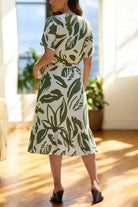 Ladies Floral Ruffel Wrap Dress - Olive And Cream - StylePhase SA