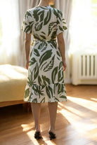 Ladies Floral Ruffel Wrap Dress - Olive And Cream - StylePhase SA