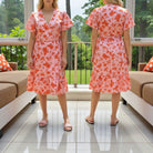 Ladies Floral Ruffel Wrap Dress - Orange Floral - StylePhase SA